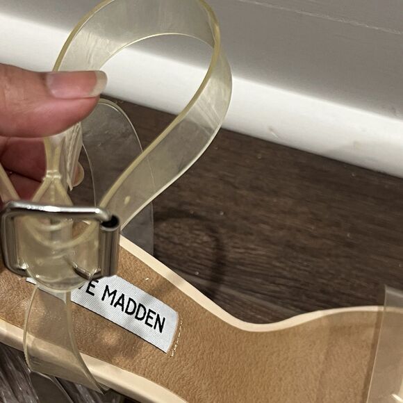 STEVE MADDEN Womens Transparent Camille Round Toe Block Heel Sandals Shoes 5.5 M - Picture 3 of 6